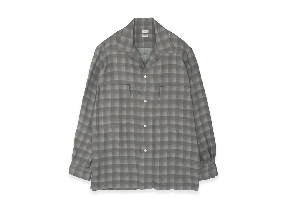 YOKE Rayon Acetate Jacqard Plaid Open Collar Shirt "Gray"