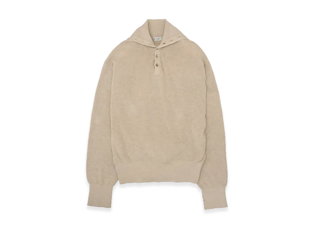 YOKE Cotton Hard Twist Highneck Henley Rib Sweater "Ivory"