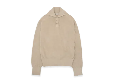 YOKE Cotton Hard Twist Highneck Henley Rib Sweater "Ivory"