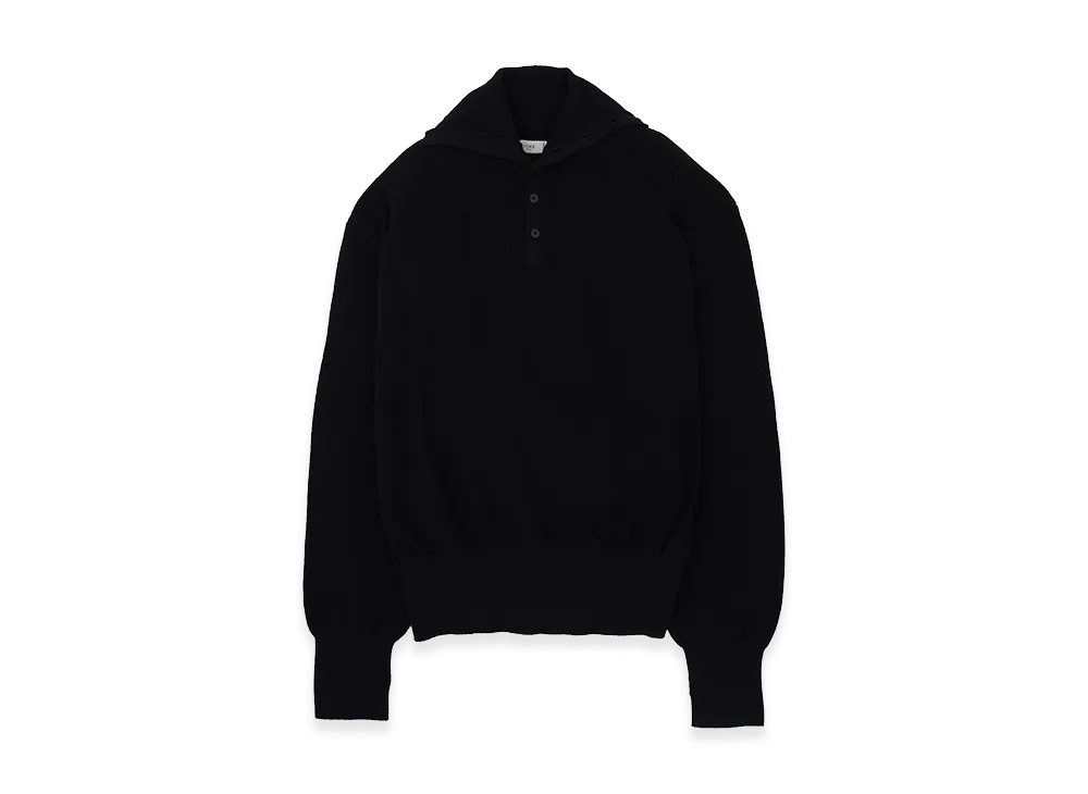 YOKE Cotton Hard Twist Highneck Henley Rib Sweater "Black"