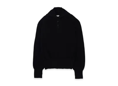 YOKE Cotton Hard Twist Highneck Henley Rib Sweater "Black"