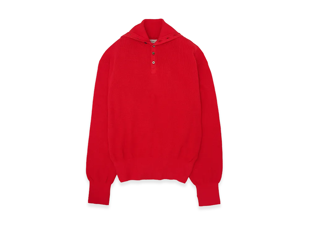 YOKE Cotton Hard Twist Highneck Henley Rib Sweater "Red"