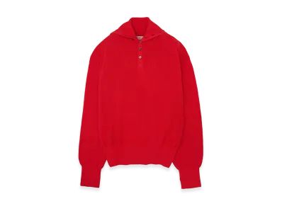 YOKE Cotton Hard Twist Highneck Henley Rib Sweater "Red"