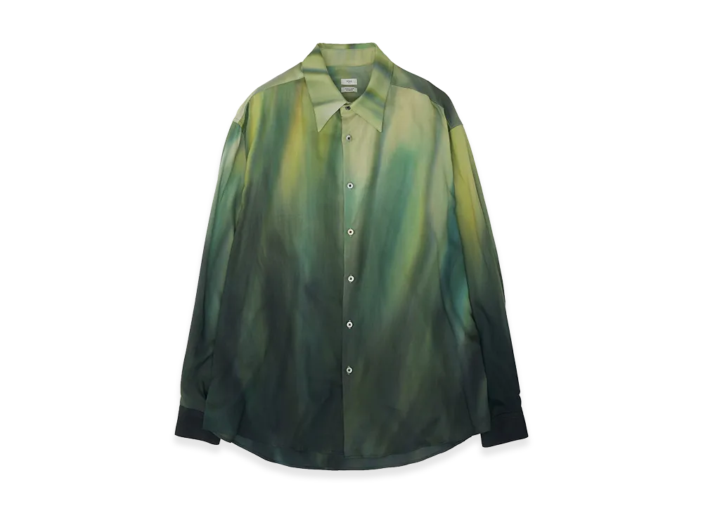 YOKE Cotton Rayon Silk Lawn Hand Painted Loose Fit Shirt "Green"
