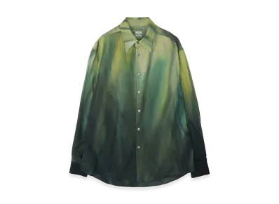 YOKE Cotton Rayon Silk Lawn Hand Painted Loose Fit Shirt "Green"