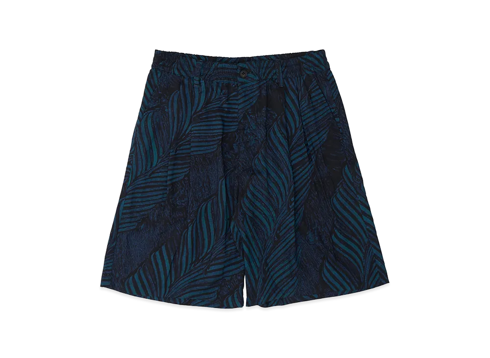 YOKE Leaf Pattern Printed Rayon 2Pleated Easy Shorts "Navy"