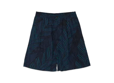 YOKE Leaf Pattern Printed Rayon 2Pleated Easy Shorts "Navy"