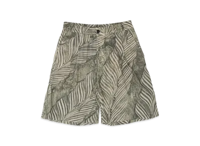 YOKE Leaf Pattern Printed Rayon 2Pleated Easy Shorts "Ivory"
