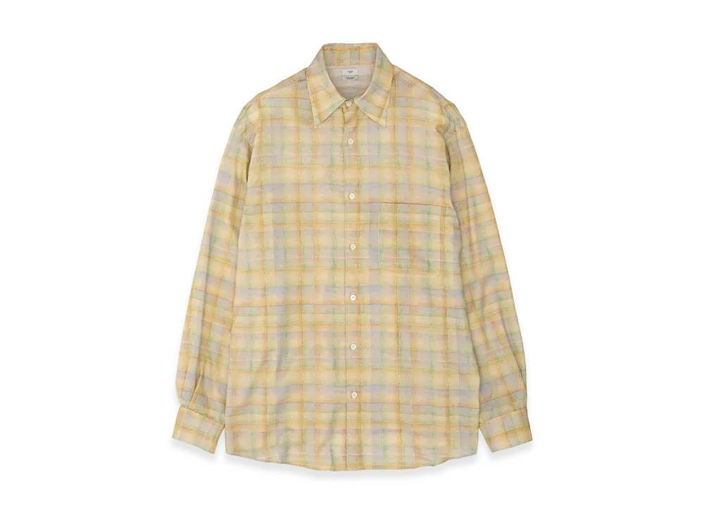 YOKE Printed Plaid Cotton Silk Twill Shirt "Yellow"
