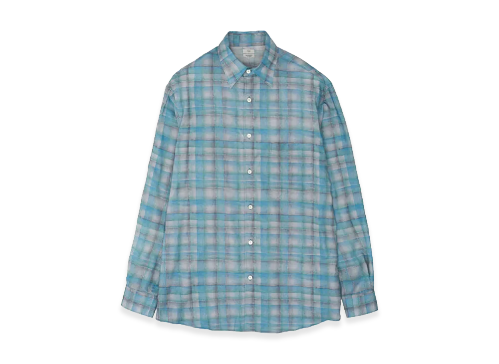 YOKE Printed Plaid Cotton Silk Twill Shirt "Blue"
