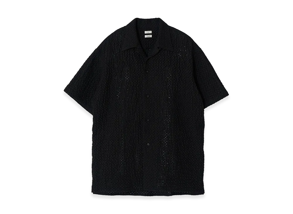 YOKE Embroidery Lyocell Ramie Lawn Open Collar Shirt "Black"