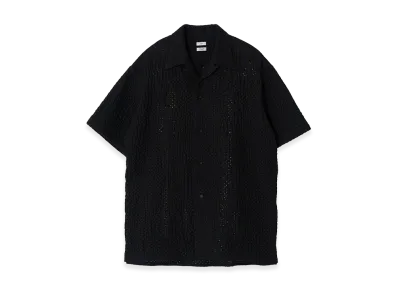 YOKE Embroidery Lyocell Ramie Lawn Open Collar Shirt "Black"