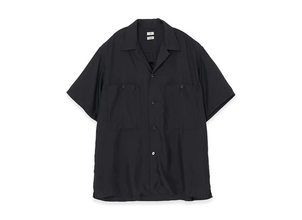 YOKE Cupro Polyester Washable Twill Open Collar Shirt "Black"