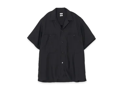 YOKE Cupro Polyester Washable Twill Open Collar Shirt "Black"