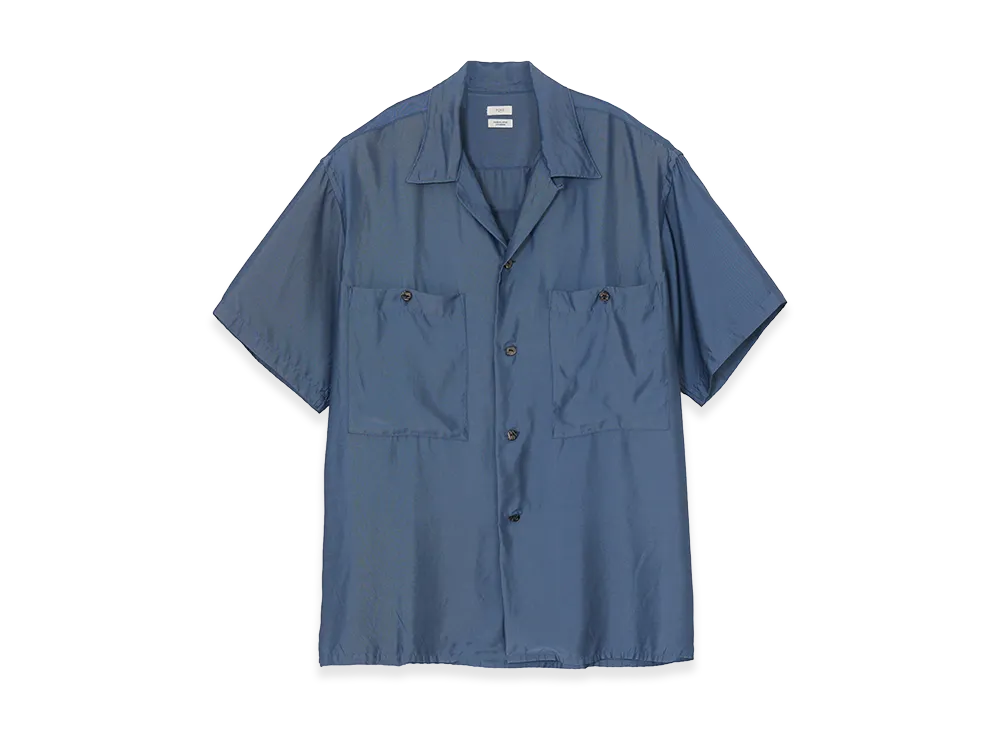 YOKE Cupro Polyester Washable Twill Open Collar Shirt "Blue"