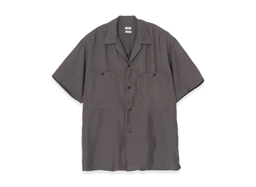 YOKE Cupro Polyester Washable Twill Open Collar Shirt "Brown"