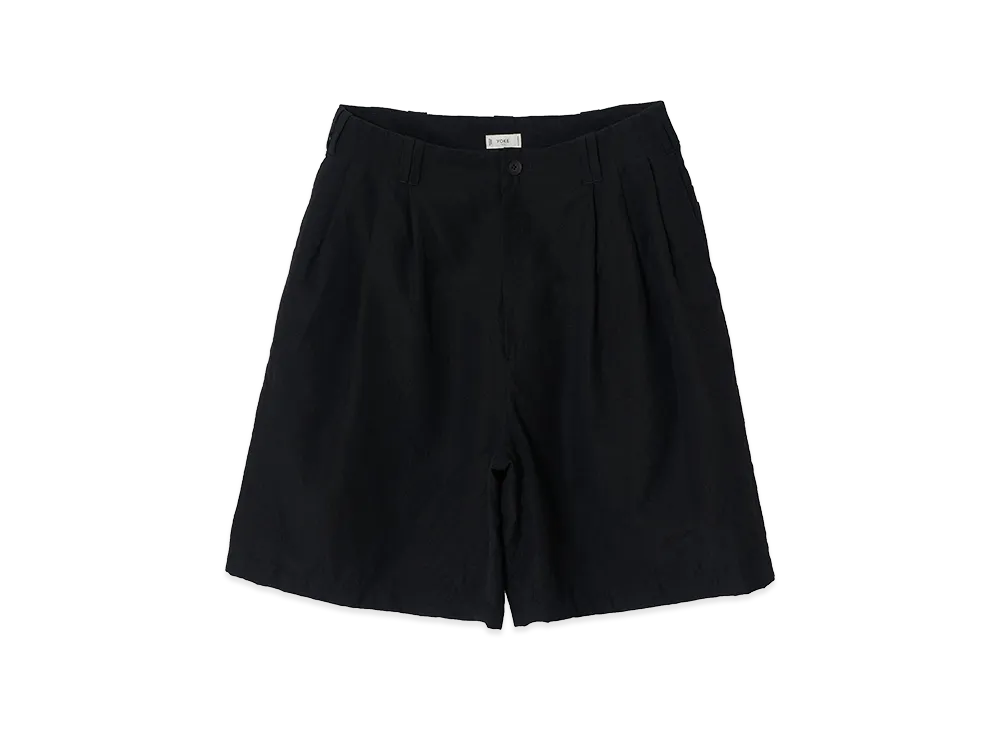 YOKE Wool Linen Weather Cloth 3pleated Shorts "Black"