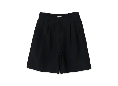 YOKE Wool Linen Weather Cloth 3pleated Shorts "Black"