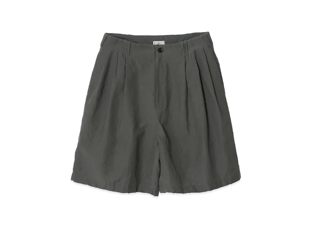 YOKE Wool Linen Weather Cloth 3pleated Shorts "Gray"