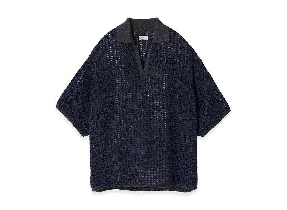 YOKE Cotton Mesh Knit Skipper Polo Shirt 