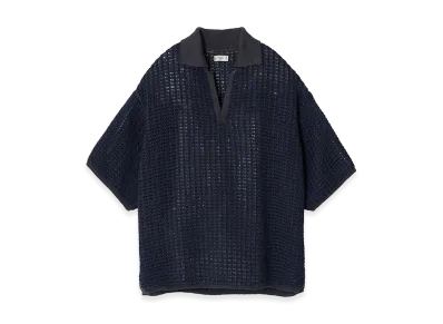 YOKE Cotton Mesh Knit Skipper Polo Shirt "Navy"