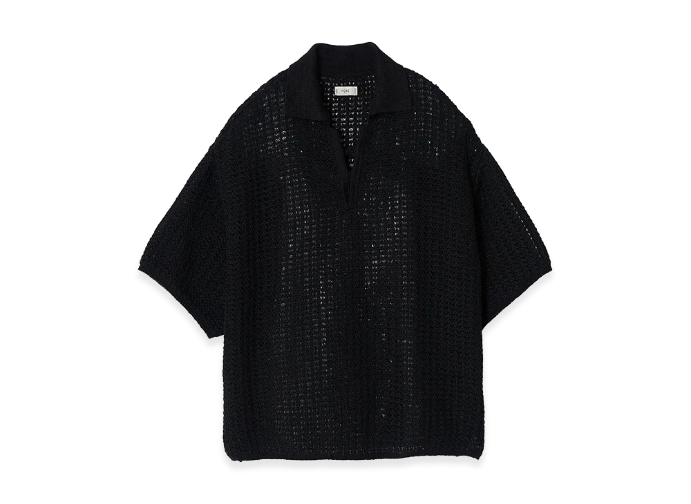 YOKE Cotton Mesh Knit Skipper Polo Shirt "Black"