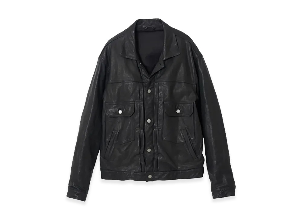 YOKE Shrink Cow Leather Trucker Jacket "Black"