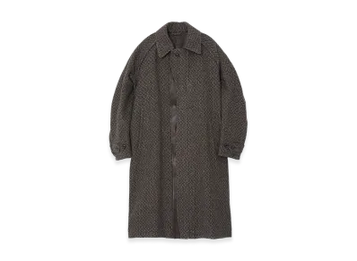 YOKE Herringbone Wool Tweed Balmacaan Overcoat "Brown"