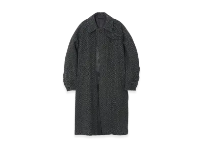 YOKE Herringbone Wool Tweed Balmacaan Overcoat "Black"