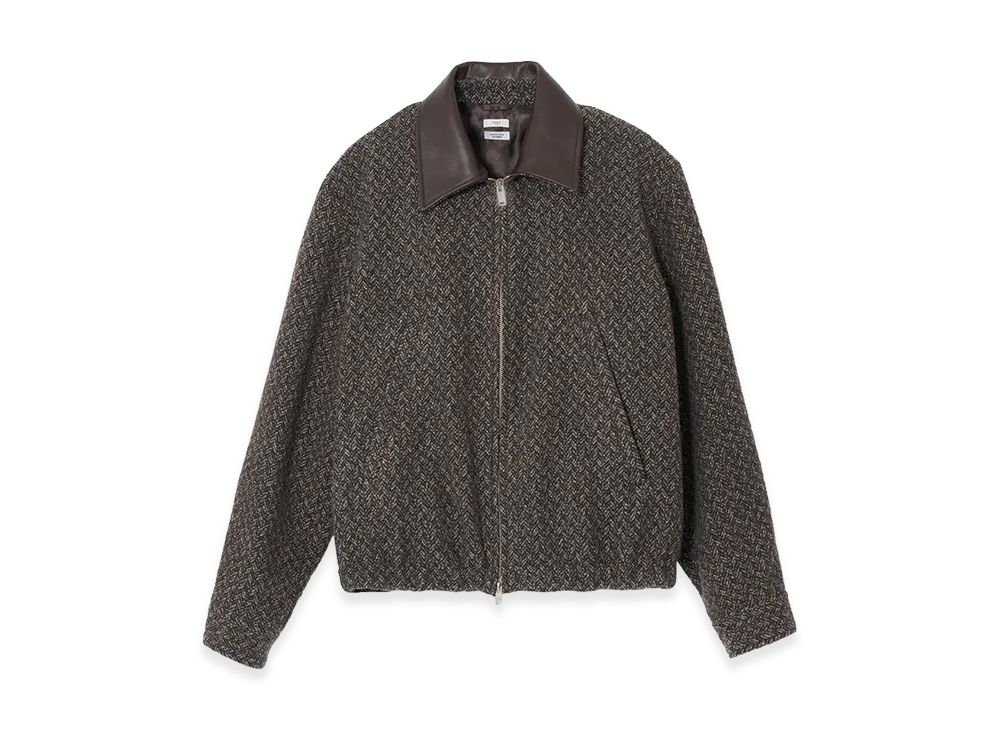 YOKE Herringbone Wool Tweed Zip Blouson "Brown"
