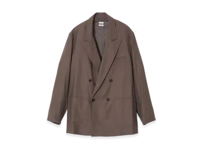 YOKE Rayon Polyester Brushed Twill Relaxed Double-Breasted Blazer "Greige"