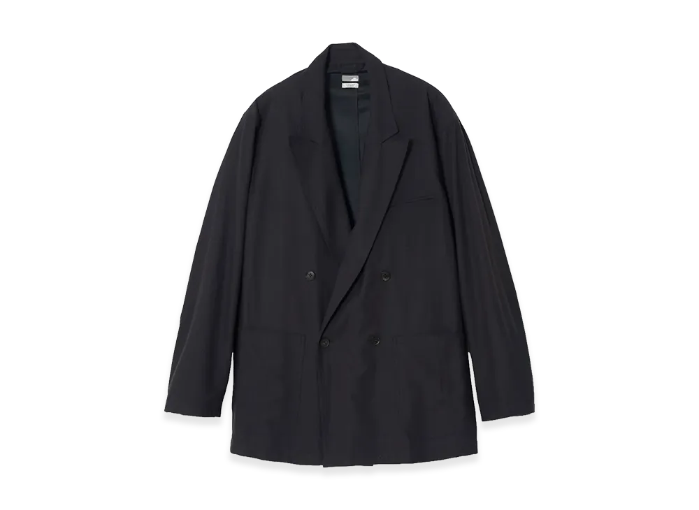 YOKE Rayon Polyester Brushed Twill Relaxed Double-Breasted Blazer "Black"