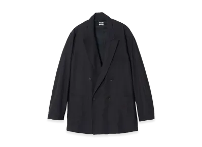 YOKE Rayon Polyester Brushed Twill Relaxed Double-Breasted Blazer "Black"
