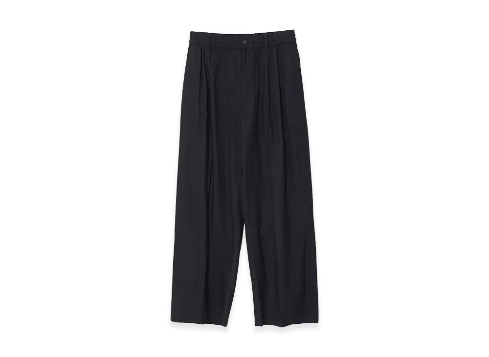 YOKE Rayon Polyester Brushed Twill 2Pleated Easy Trousers "Black"