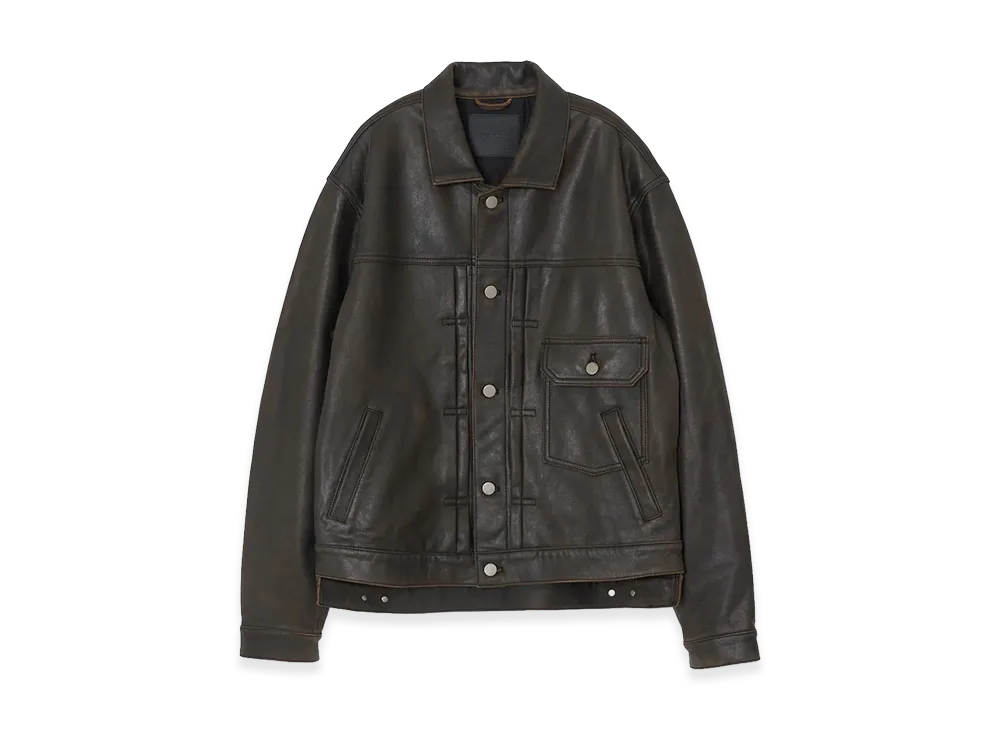 YOKE x ELIMINATER Cracked Leather Docking Trucker Jacket "Black"