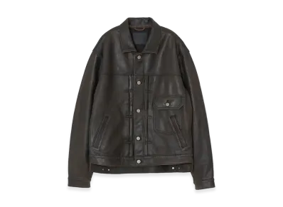 YOKE x ELIMINATER Cracked Leather Docking Trucker Jacket "Black"