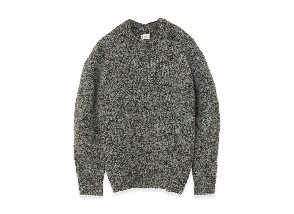 YOKE Wool Mohair Blend Mottle yarn Triple Marl Crewneck Sweater "MistGreen Brown"