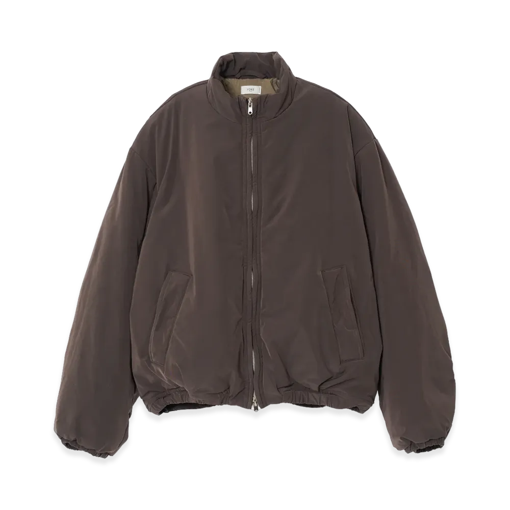 YOKE Polyester Nylon Microfiber Twill Sculptural Wired Puffer Wide Blouson "Charcoal Brown"