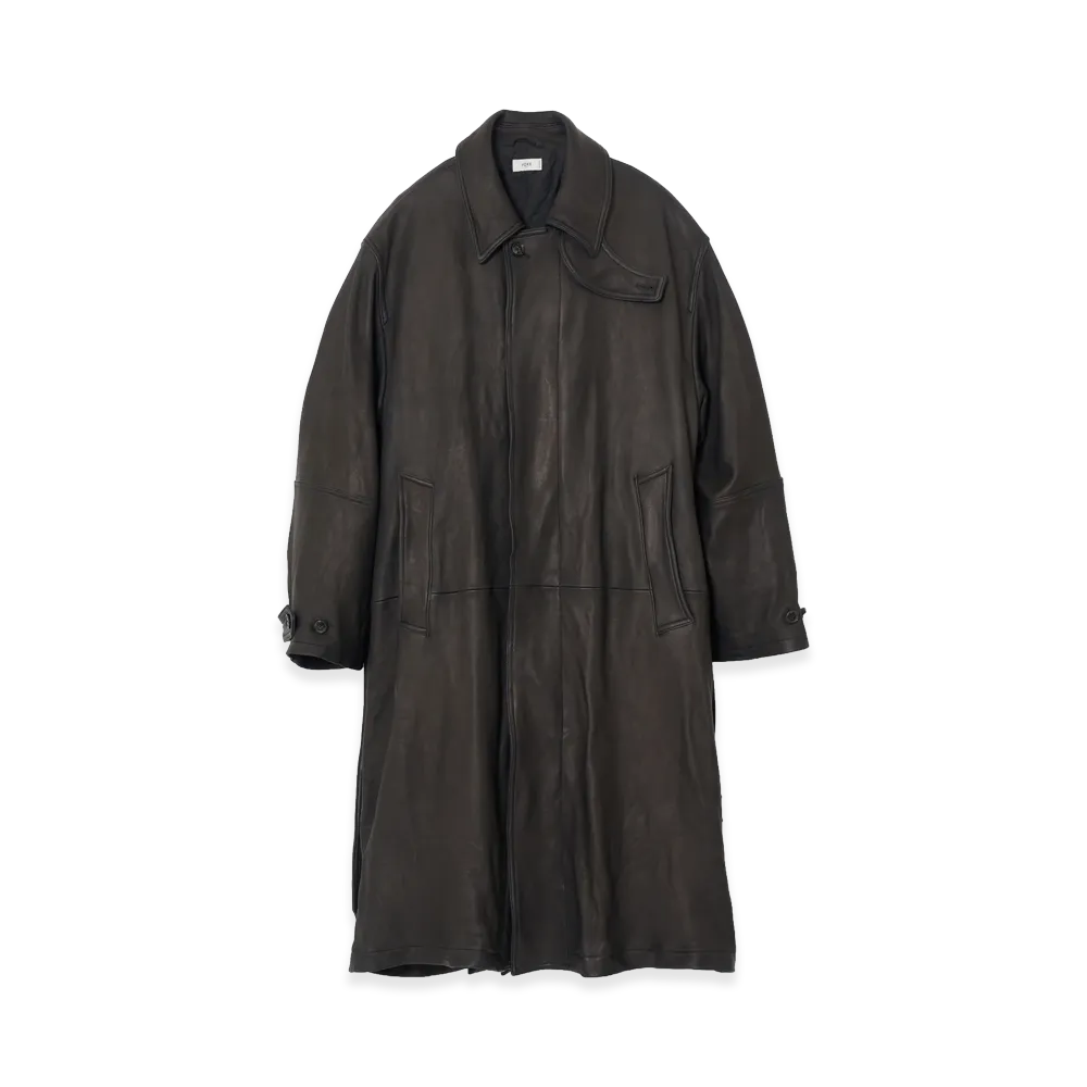 YOKE Lamb Leather Balmacaan Coat "Black"