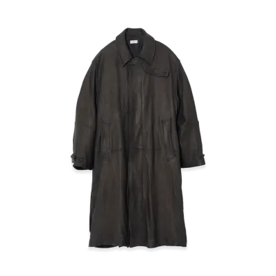 YOKE Lamb Leather Balmacaan Coat "Black"