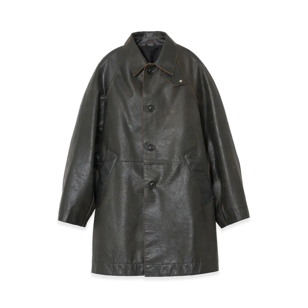 YOKE Cracked Leather Cut-off Half Coat "Black"