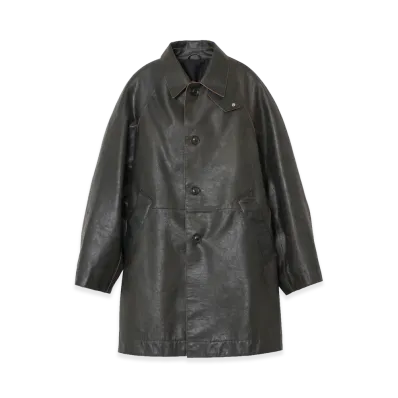 YOKE Cracked Leather Cut-off Half Coat "Black"