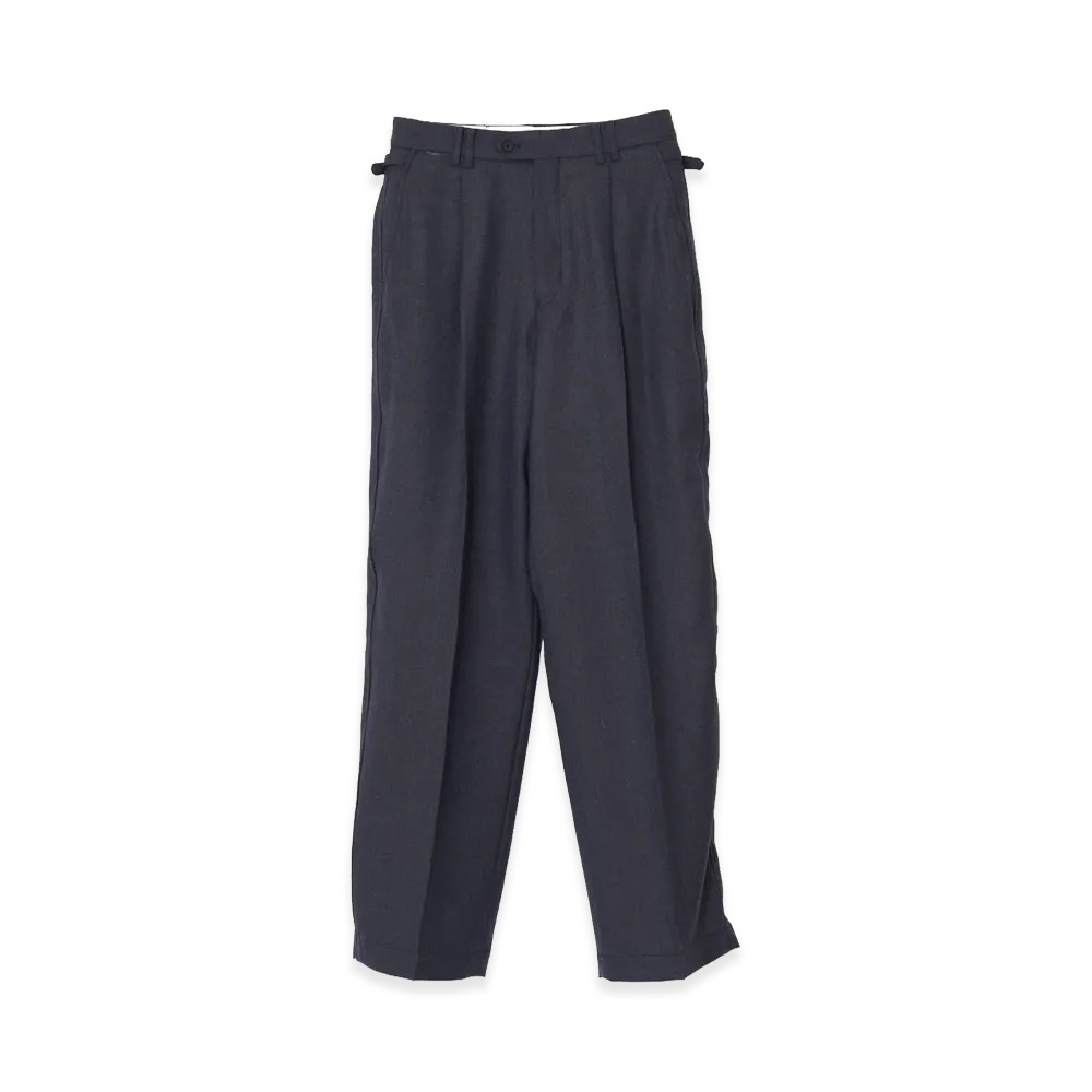 YOKE Wool Saxony Sculptural Wired 1Pleated Trousers "Navy"