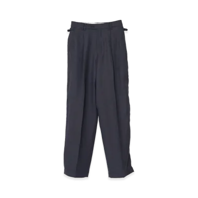 YOKE Wool Saxony Sculptural Wired 1Pleated Trousers "Navy"