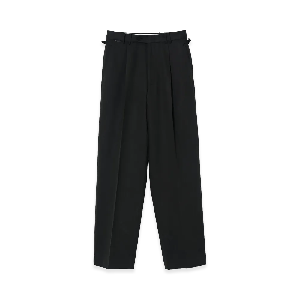 YOKE Tencel Cotton Twill 1Pleated Wide Tapered Trousers "Black"