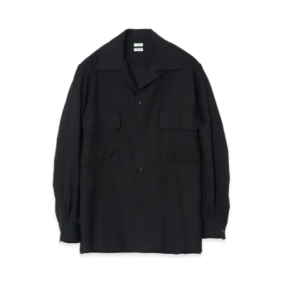 YOKE Viscose Lyocell Wool Brushed Twill W Pocket Open Collar Shirt "Black"