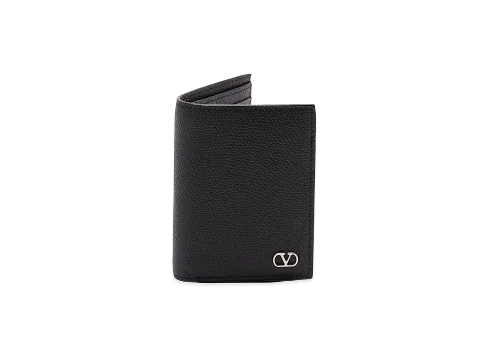Valentino Garavani V Logo Signature Cardholder In Grainy Calfskin "Black"
