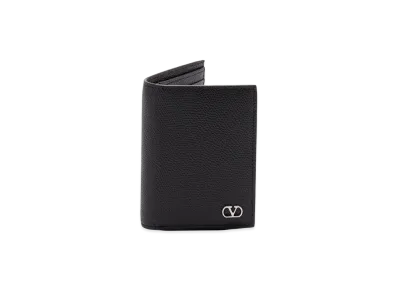 Valentino Garavani V Logo Signature Cardholder In Grainy Calfskin "Black"