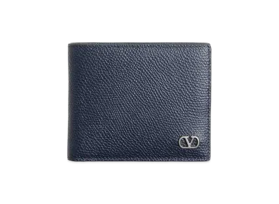 Valentino V Logo Signature Grainy Calfskin Bi-Fold Wallet "Marine"