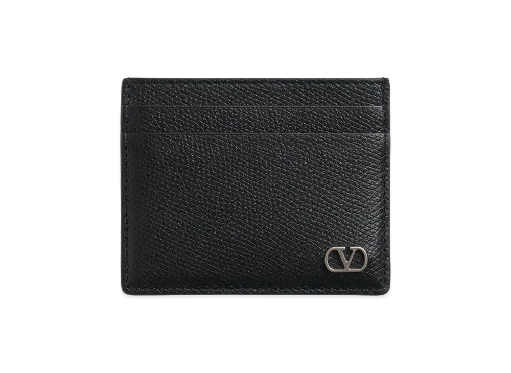 Valentino V Logo Signature Garnet Calfskin Card Holder "Black"